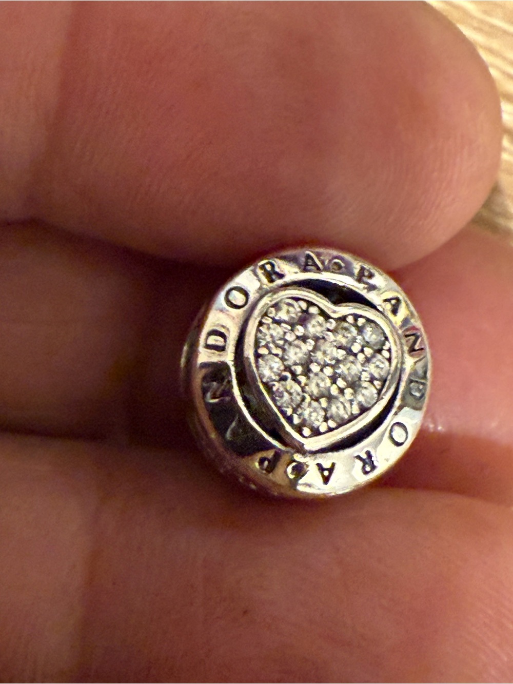 Pandora Silver Heart Pavé Charm with Clear Stones